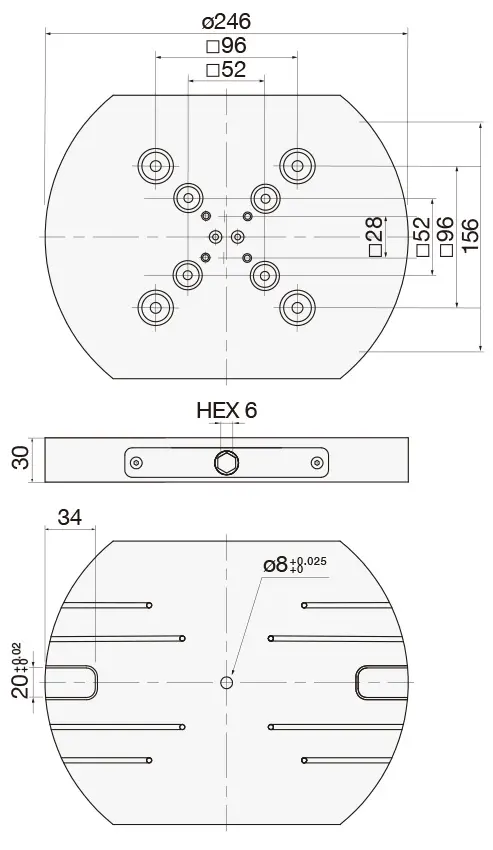 zero-point-combo-plate-for-52 and 96 clamping system drawing Homge